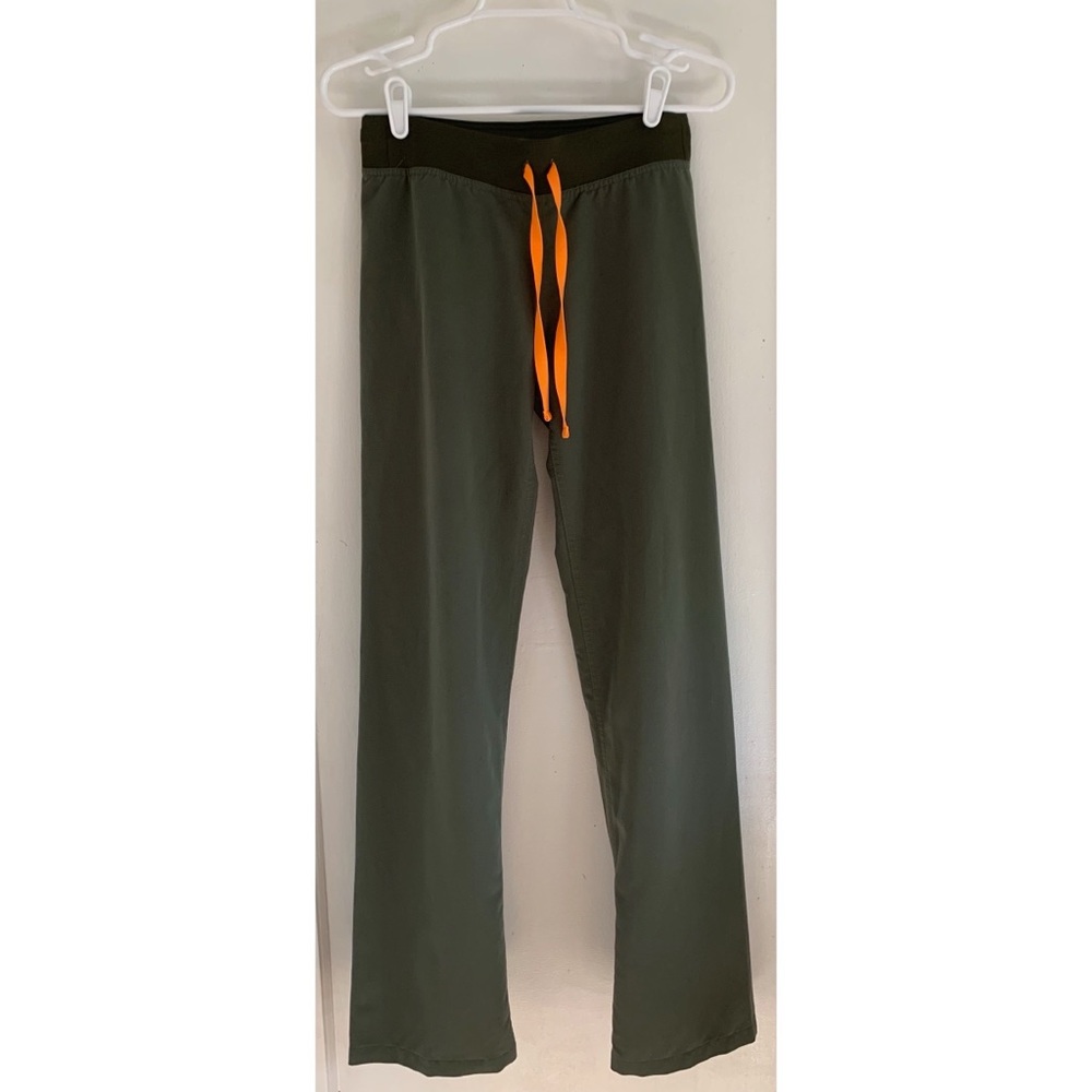 Figs Olive Green Scrub Pants with Orange Drawstring